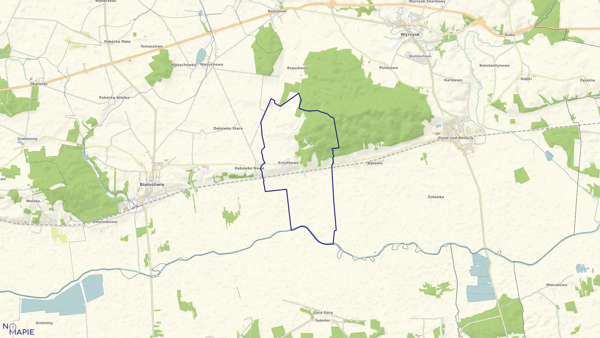 Mapa obrębu KROSTKOWO w gminie Białośliwie